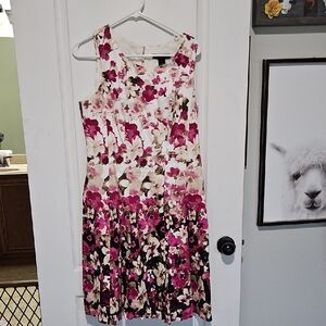 White House Black Market Pink and Cream Floral Midi Dress
